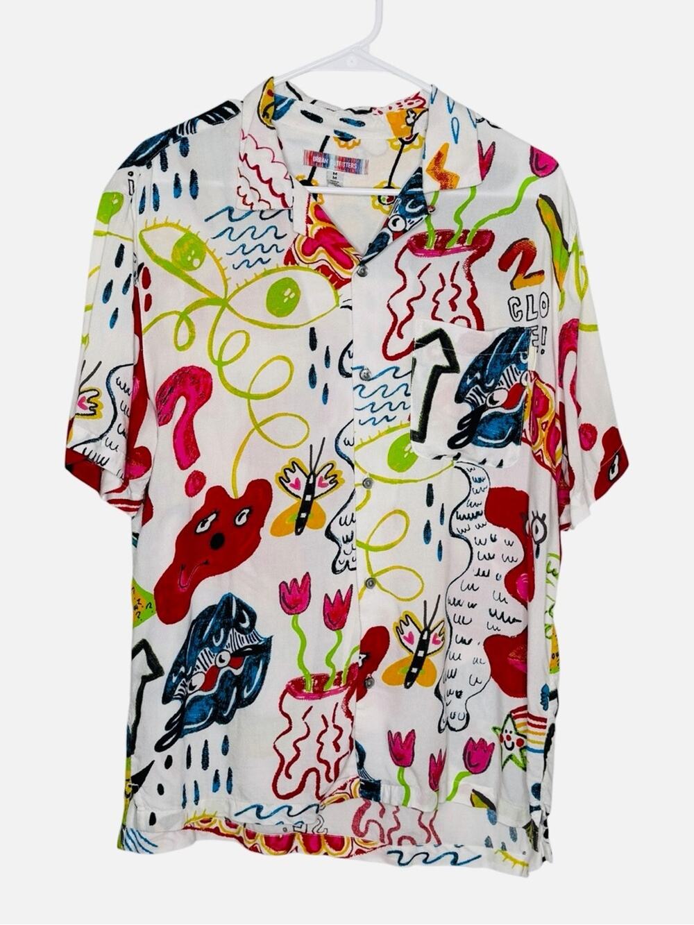 Urban Outfitters Men's Doodle Print Short Sleeve Shirt Size Medium